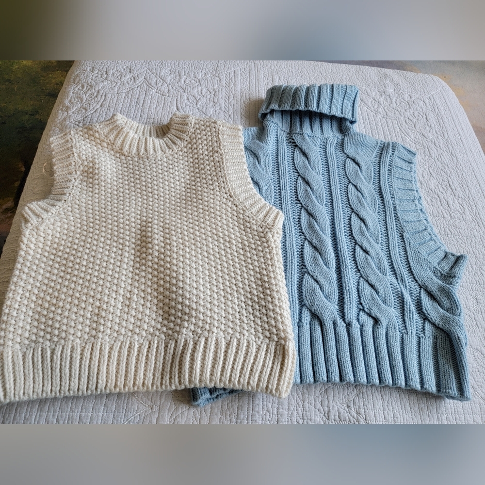 H&M Cozy Cream and Blue Cable Knit Sweater Set Size XS